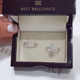 Anneaux de mariage Simple Water Drop Zircon Engagement Ring Set Womens avec micro pave mignon Anneaux féminins en forme de poirie
