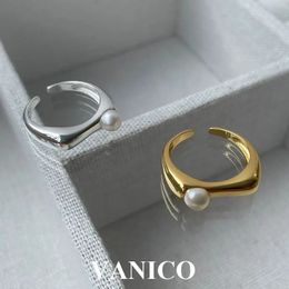 Anneaux de mariage Simple perle carrée anneaux ouverts 925 en argent Sterling coréen à la mode plaine réglable promesse bague de fiançailles pour les femmes 231218