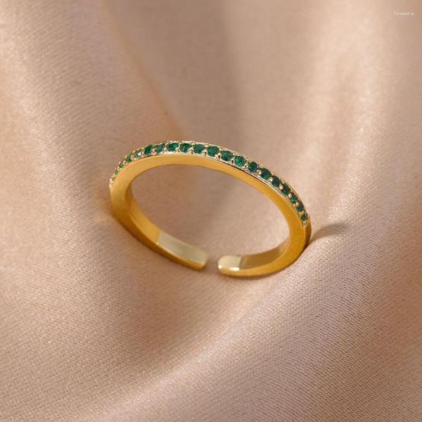 Anneaux de mariage lignes simples Zircon pour les femmes couleur or acier inoxydable réglable anneau ouvert mode fiançailles bijoux cadeau