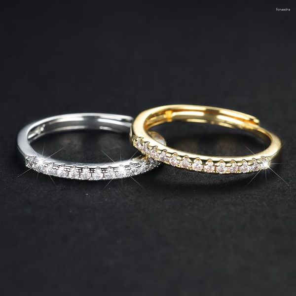 Anillos de boda de una sola fila con apertura de piedra de circón blanco para mujer, anillos finos apilables minimalistas de Metal de Color dorado y plateado, regalos
