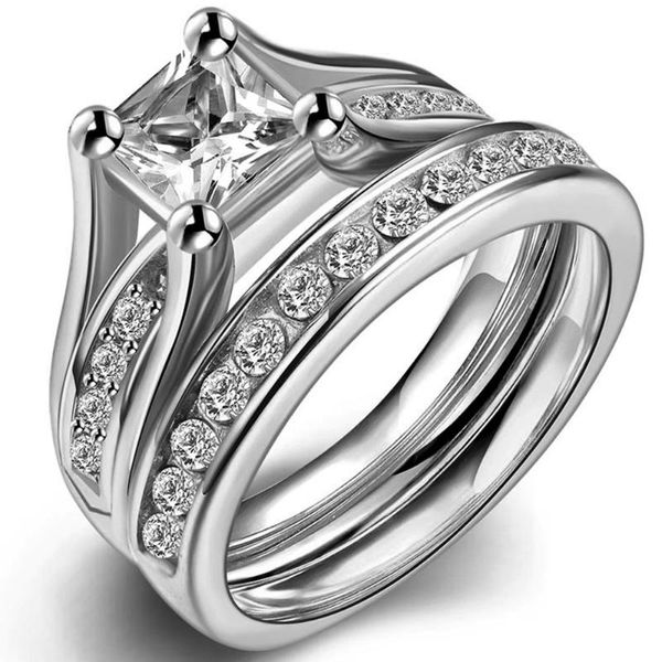 Anillos de boda Tamaño 4-12 Anillo de compromiso de corte princesa Promesa Proponer Declaración Nupcial San Valentín Aniversario Cóctel Joya