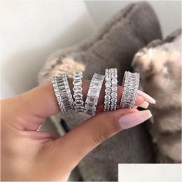 Anneaux de mariage Taille 5-10 MTI Style Vendre des bijoux fins classiques 925 Sterling Sier Topaz blanc Cz Diamant Eternity Femmes Wedding Band Dro Dhc85