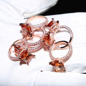 Wedding Rings Maat #6 7 8 Koffiekleur Kubieke Zirconia vierkant Volledige CZ Eeuwigheid Band vinger voor vrouwen Rose Gold Engagement JewelryWedding