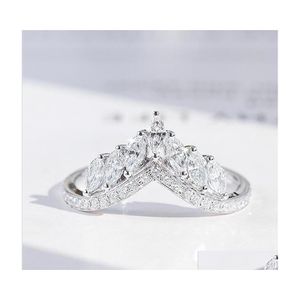 Wedding Rings maat 610 Luxe sieraden Real 925 Sterling Sier Crown Ring Fl Marquise Cut White Topaz CZ Diamond Moissanite Women Band Dhkng