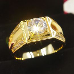 Anneaux de mariage Taille 7-12 Classic Gold Color Cubic Zirconia Men Anneau noir Email Male 18 Krgp Rings de doigt vendant 230712