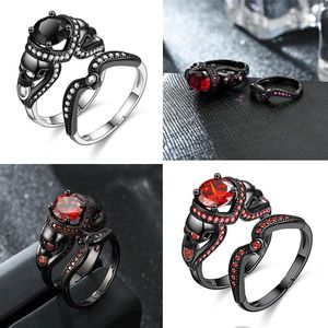 Anneaux de mariage crâne anneau ensemble pour femmes hommes Style Punk bijoux breloque noir rond cubique zircone saint valentin cadeaux goutte