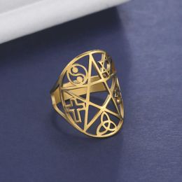Anneaux de mariage Skyrim amulet pentacle pentagram ringle en acier inoxydable Triquetra Cross Star de David Yin Yang Om Symbole Bijoux pour femmes hommes