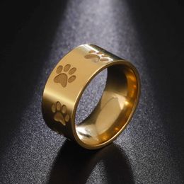 Anillos de boda Skyrim Animal Pet PS Ring Men Mujeres Sacturas de acero inoxidable Cat Bear Footprints Amantes Rings Band Rings Joya de San Valentín NUEVO