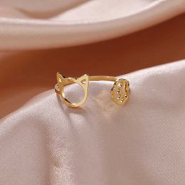 Wedding Rings Skyrim Cute Hollow Cat P Cl Ring Dames Roestvrij staal Gold Color Fashion Animal Footprint Open Finger Rings Sieraden Gift