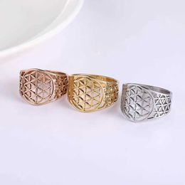 Trouwringen Skyrim Elegante bloem van het leven ringen Vintage roestvrijstalen goudkleur heilige geometrie vrouwen ring groothandel jubileum cadeau