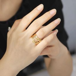 Trouwringen Skyrim onregelmatige meerlagige lijnen Cross Ring Ring Ringless Steel Gold Color Wide Open Finger Rings Sieraden Valentijn Geschenk voor vrouwen