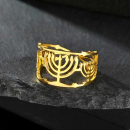 Bagues de mariage skyrim je menorah bougette anneau en acier inoxydable lampe de foi doigt ajusté anneaux femmes hommes religieux joelry judaïque