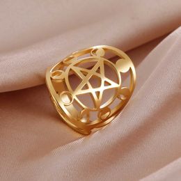 Wedding Rings Skyrim Moon Phase Pentacle Pentagram Ring Roestvrij staal verstelbare vingerringen Wicca Amulet Sieraden Gift voor moedersliefhebber