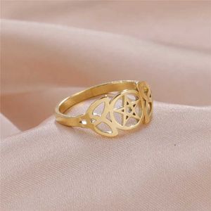 Bagues de mariage skyrim pentagram love irlandais nœuds anneaux en acier inoxydable surnaturel triquetra wicca amulette fiche religieuse pour les femmes cadeaux