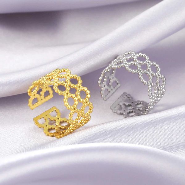 Bagues de mariage skyrim ronde géométrique anneaux ouverts pour les femmes en acier inoxydable doubles couches ajusté anneau doigt 2024 Bohemian bijoux cadeau