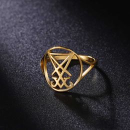Wedding Rings Skyrim Sigil van Lucifer Ring roestvrijstalen vingerringen Afdichting van Satan Satanic Leviathan Cross Amulet Sieraden voor vrouwelijke mannen