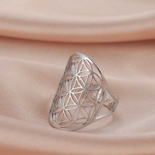 Bagues de mariage skyrim en acier inoxydable fleur de vies pour les femmes filles or couleur de géométrie sacrée bijoux amulets anneaux réglables cadeaux