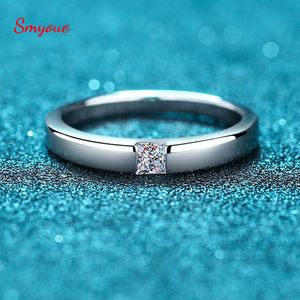 Anneaux de mariage Smyoue 0 3CT princesse coupe bague de fiançailles pour femmes hommes incolore diamant Weddig bandes en argent Sterling cadeau de mariée 230804