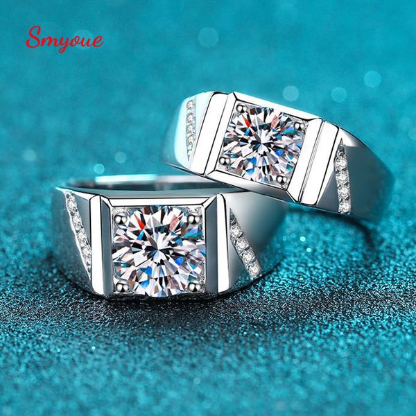 Anneaux de mariage Smyoue 1-2ct bague réelle pour hommes S925 en argent sterling rond brillant mâle diamants simulés bague de mariage bijoux cadeau 230715