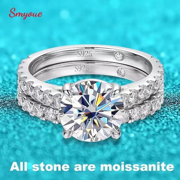 Anneaux de mariage Smyoue 18k plaqué 0 6 4 2CT tout pour les femmes brillant luxe diamant bande 925 bijoux en argent Sterling GRA 231129