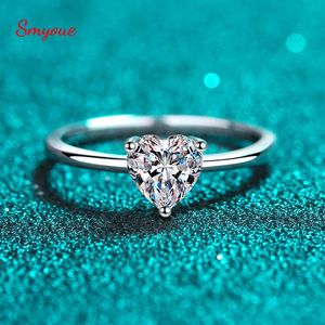 Anneaux de mariage Smyoue or blanc 0.5ct 5mm coeur coupe bague pour femmes S925 argent massif laboratoire diamant bande de mariage bijoux de luxe GRA 231208