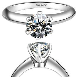 Anneaux de mariage solide 14K or blanc AU585 bague 15CT diamant fiançailles excellente qualité durable pour toujours 231130