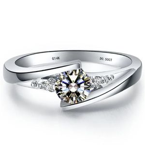 Anneaux de mariage solide or blanc AU585 bague belle 05CT diamant promesse amour bijoux fins cadeau pour mère 231128