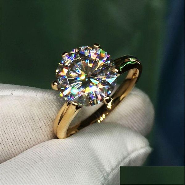 Bagues De Mariage Solitaire 1.5Ct Lab Diamant Bague En Or 24K Original 925 Sterling Sier Bague De Fiançailles Pour Les Femmes Bijoux De Mariée Drop Deli Dheuz