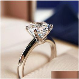 Anneaux de mariage Solitaire 1ct Lab Diamond Ring 100% réel 925 Sterling Sier Jewelry Engagement Band for Women Bridal Party Gift Drop Del Dhfjk