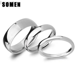 Anneaux Somen 2mm/4mm/6mm couleur argent poli titane anneau femmes lisse alliance minimalisme Simple pile anneaux femme bijoux 24329