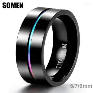 Anneaux de mariage Somen 5mm 7mm 9mm arc-en-ciel titane anneau pour hommes femmes coloré mince rainure bande fiançailles couple