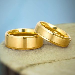 Trouwringen Somen 6mm 8mm Gold Color Pure Titanium For Women Men Bushed Band Matte Comfort Fit Ring Paar Maat 6-13weddingwedding