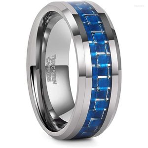 Anneaux de mariage Somen 8mm bleu carbure de tungstène incrustation de fibre de carbone pour hommes femmes bandes confort ajustement taille 11 mariage