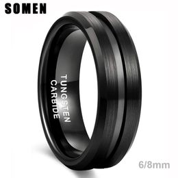 Trouwringen Somen Mannen Zwart Wolfraamcarbide 6mm 8mm Groef Geborsteld Band Mannelijke Engagement Anel Masculino Comfort Fit 221119