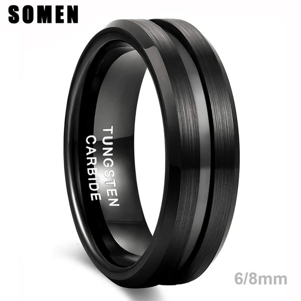 Anneaux de mariage Somen hommes noir carbure de tungstène 6mm 8mm rainure brossé bande mâle fiançailles Anel Masculino Comfort Fit 221119