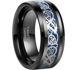 Trouwringen Somen Ring Mannen 8mm Zwart Wolfraam Keltische Draak Inlay Gepolijst Mannelijke Verloving Cool Sieraden Vriend Geschenken Anel Hombre8086784