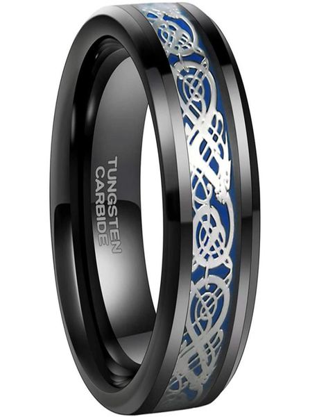 Anneaux de mariage Somen Ring Hommes 8mm Noir Tungstène Celtic Dragon Inlay Poli Mâle Fiançailles Cool Bijoux Ami Cadeaux Anel Hombre4416092