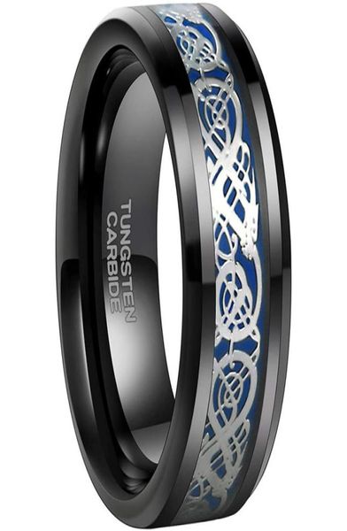 Anneaux de mariage Somen Ring Men 8 mm noir Tungsten Celtic Dragon Incru