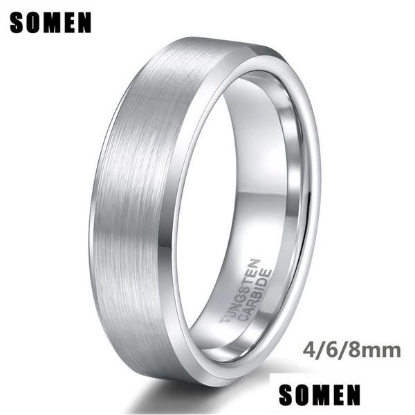 Anillos de boda Somen Ring Men Color Sier 6 mm Tungsteno cepillado Bancos de boda clásicos Anillos de compromiso masculino Joyería de fiesta Drop entrega dhx3j