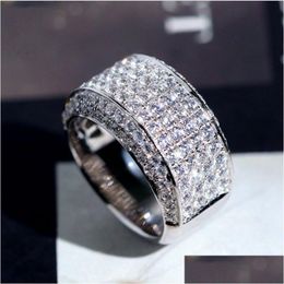 Anneaux de mariage Sparkling Luxury Bijoux Infinite Gem 925 Sterling Sier Pave Topaz Blanc Cz Diamant 18K Plaqué Or Bague Pour Hommes Dhykz