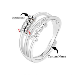 Trouwringen Spinner kralen meditatie ring aangepaste naam ring 925 zilver verstelbare angst ring zilver verlichten Fidget voor vrouwen kerstcadeau 231020