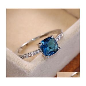 Wedding Rings Square Blue Series Stone Women Simple Minimalist Pinky Accessories Ring Band Elegant Engagement Sieraden Drop levering Dhyk3