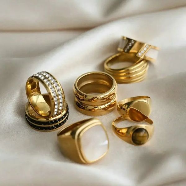 Anneaux de mariage en acier inoxydable pour femmes, avec coque en Zircon, bijoux de fiançailles discrets et délicats, 231205