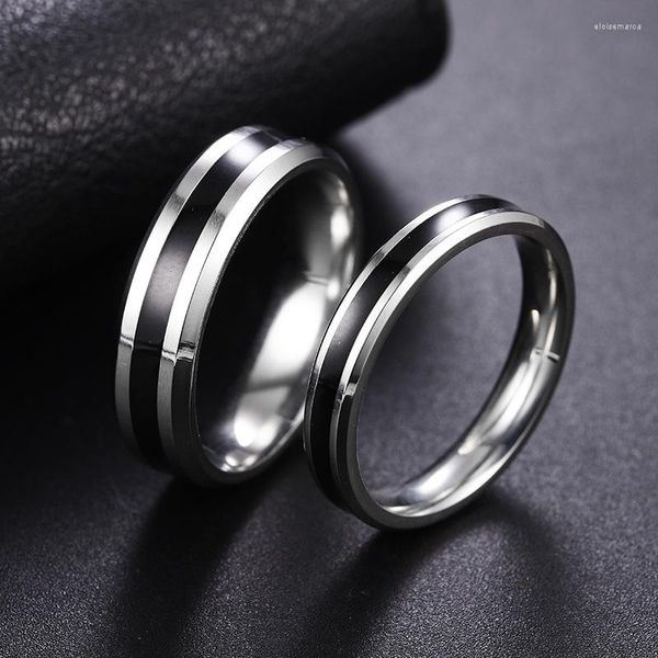 Anillos de boda Pareja clásica de acero inoxidable para mujeres Hombres Joyería negra plateada Promise Band Party