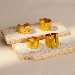 Wedding ringen roestvrijstalen goud kleur breed voor vrouw vintage dikke geometrische vingerring 2024 trendy sieraden geschenken