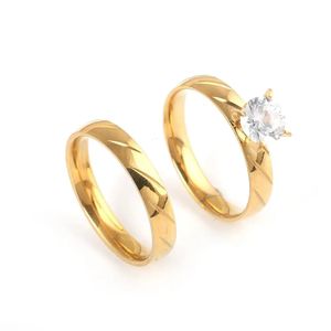 Anneaux de mariage en acier inoxydable couleur or luxe femme bague de mariée ensemble bijoux de mode promesse pierre fiançailles pour les femmes 231124