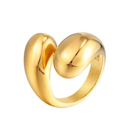 Eheringe Edelstahl Wassertropfen Ring Statement Metalic Textur 18 K Ringe für Frauen Bague Acier Inoxidable Accessoires Party Geschenk 231121