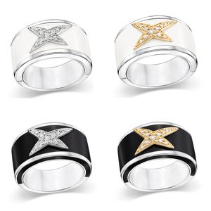 Alliances Étoile de la Côte d'Azur Bague Laque Noire 925 Placage Argent Or 18K Dames Cadeau Gros 230808