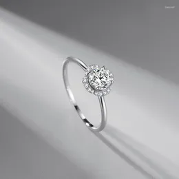 Eheringe Sterling Silber Farbe Blumenform Vierklauen Simulation Moissanit Zirkon Ring Damen Elegant Vorschlag Verlobung