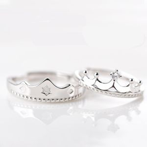 Trouwringen Sterling Silver Crown Promise bijpassende verloving Verstelbaar voor koppels Lover vrienden Haar hem sieraden Valentine G